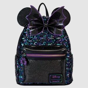 Loungefly Halloween Minnie Mouse Spiderweb Sequin Mini Backpack NWT